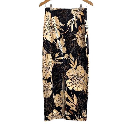 Ranna Gill Pencil Slit Skirt Stretch Satin Black Petunia Print Size Small NWT - Picture 4 of 7